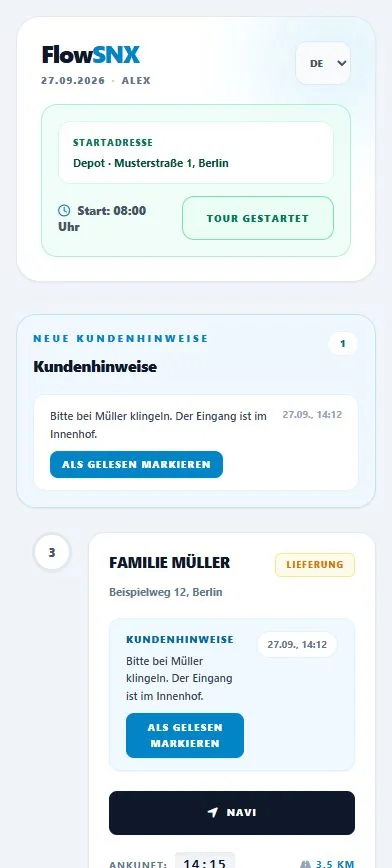 Kundenhinweis in der Mitarbeiteransicht
