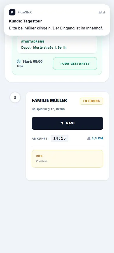 Benachrichtigung mit Kundenhinweis