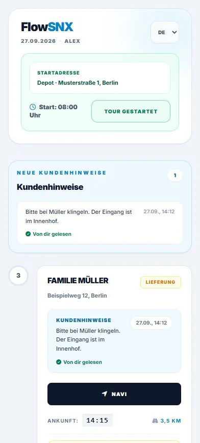 Kundenhinweis in der Mitarbeiteransicht